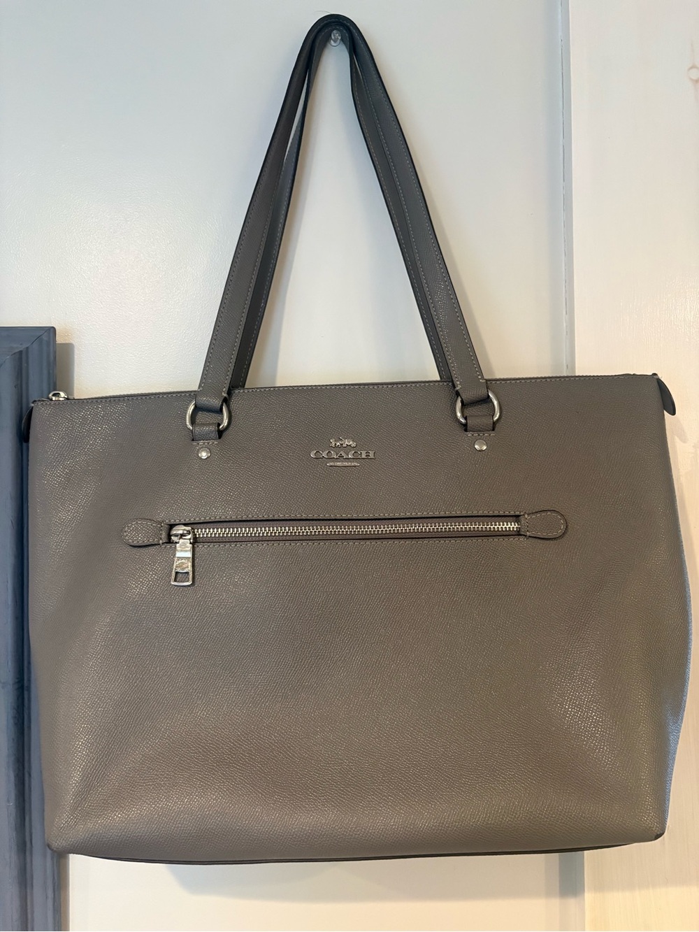 COACH F79608 Gallery Tote Crossgrain Leather Shoulder Bag Handbag Purse Gray